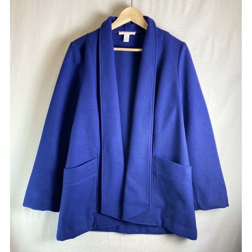 Chico's Carbon Blue Open Front Blazer Coat Jacket Size 2 (Large) With Pockets